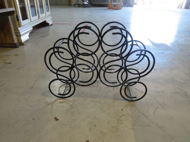 One Black Metal Wine Bottle Holder. Holds 8 Bottles. 21X6X16 - Image 1 of 2