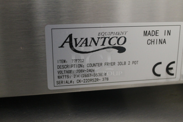 BRAND NEW SCRATCH AND DENT! Avantco 77F202 Stainless Steel Commercial Countertop Electric Powered 2 Well Fryer w/ 2 Metal Fry Baskets and 2 Lids. 208-240 Volts, 1 Phase. Tested and Working! - Image 8 of 8