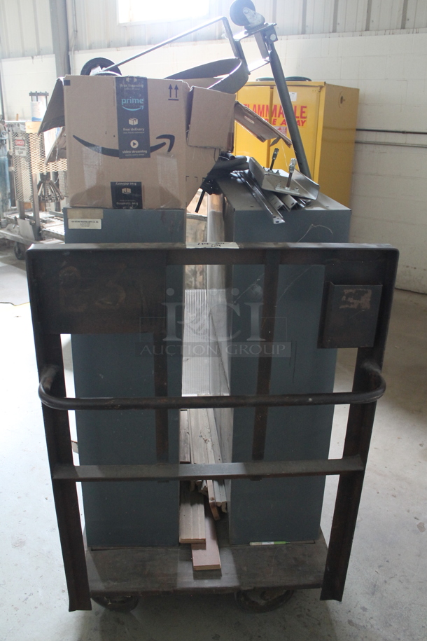 ALL ONE MONEY! Lot of Flat Cart w/ Contents on Casters Including Metal Cubbies. - Image 3 of 6