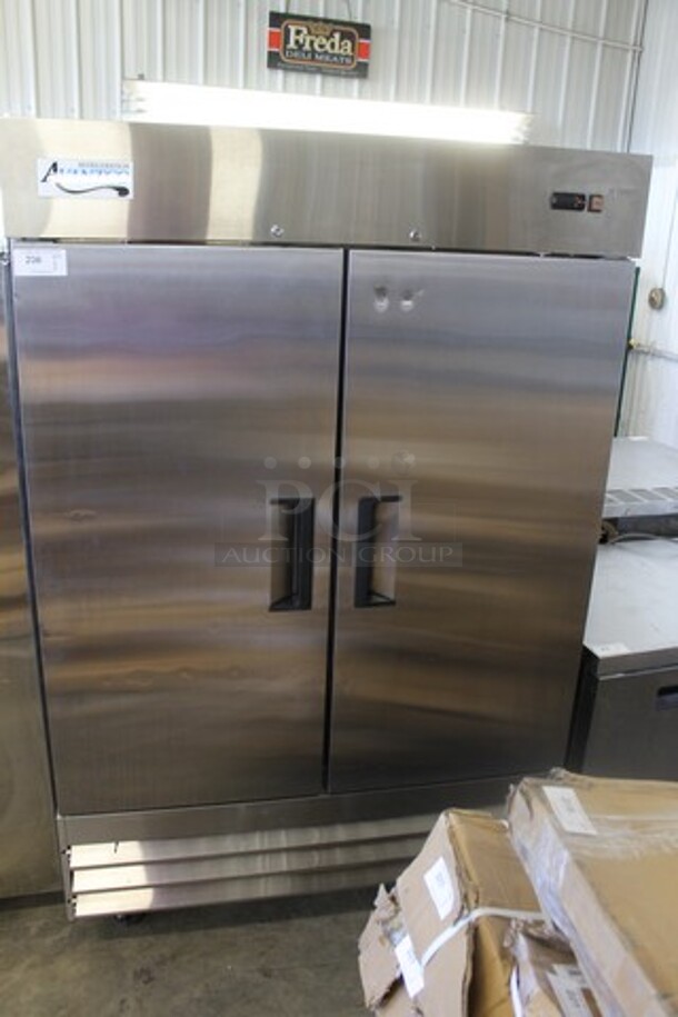 Avantco 178A49RHC Stainless Steel Commercial 2 Door Reach In Cooler w/ Poly Coated Racks on Commercial Casters. 115 Volts, 1 Phase. Tested and Working! - Image 2 of 6