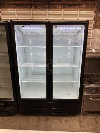 Imbera VRD43 ENERGY STAR Metal Commercial 2 Door Reach In Cooler Merchandiser w/ Poly Coated Racks. 115 Volts, 1 Phase. Tested and Powers On But Does Not Get Cold