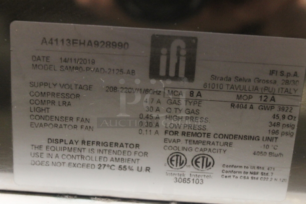 2019 IFI SAM80-PVAD-2125-AB Stainless Steel Commercial Floor Style Freezer Display Case Merchandiser. Picture of Unit Before Removal Is Used As Gallery Picture; See Subsequent Pictures For The Portion of the Display Case That This Lot Is. 208-220 Volts, 1 Phase. - Image 8 of 8