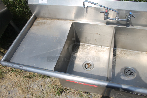 John Boos 4B182442D18 Commercial Stainless Steel 3 Bay Sink With Left And Right Drainboards, Low Lead Faucets And Pre-Rinse Faucet  - Image 6 of 11