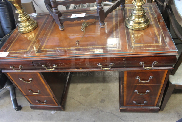 Wooden Desk w/ Drawers and Glass Desktop. - Image 1 of 6