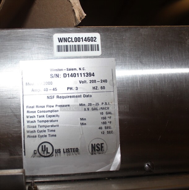 WOW! Champion Model DH2000 Commercial Stainless Steel Door Style Dishwasher. 26x26x63.5 208/240V/60Hz. 3 Phase. Working When Pulled! - Image 2 of 6