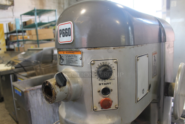 Hobart P660 Metal Commercial Floor Style 60 Quart Planetary Dough Mixer w/ Stainless Steel Mixing Bowl, Bowl Guard and 2 Dough Hook Attachments. 208-240 Volts, 3 Phase. - Image 3 of 8