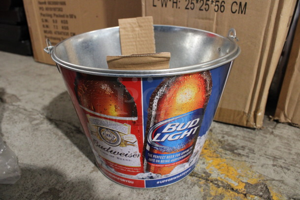 35 BRAND NEW IN BOX! Metal Bud Light Budweiser Beer Buckets. 9x9x7. 35 Times Your Bid!