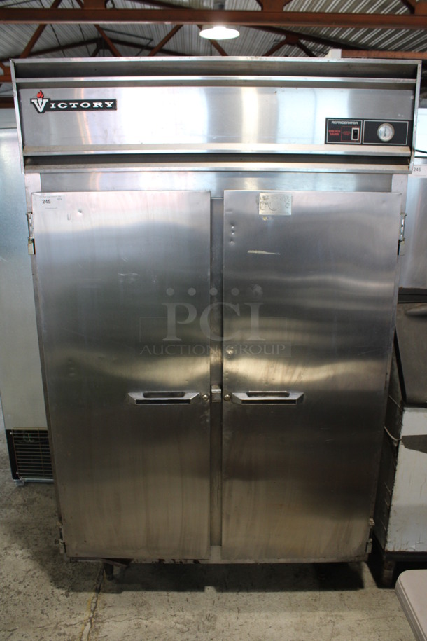 Victory Model RA-2D-7 Stainless Steel Commercial 2 Door Reach In Cooler. 115 Volts, 1 Phase. 52x36x84. Tested and Powers On But Does Not Get Cold