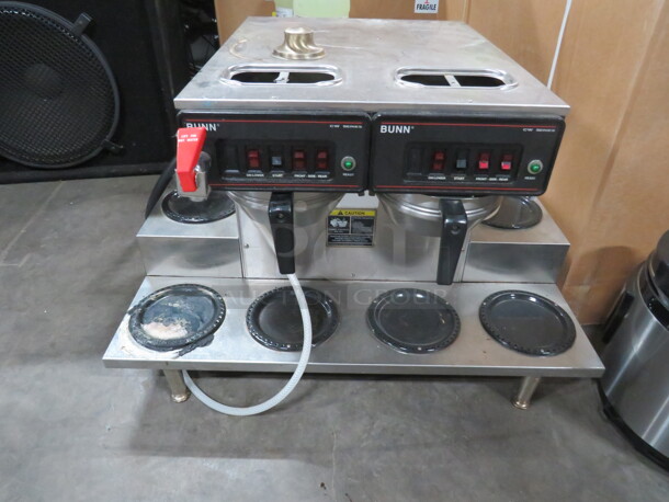 One Bunn CW Series Dual Coffee Brewer With 2 Filter Baskets, And 4 Warmers. 30X22X20