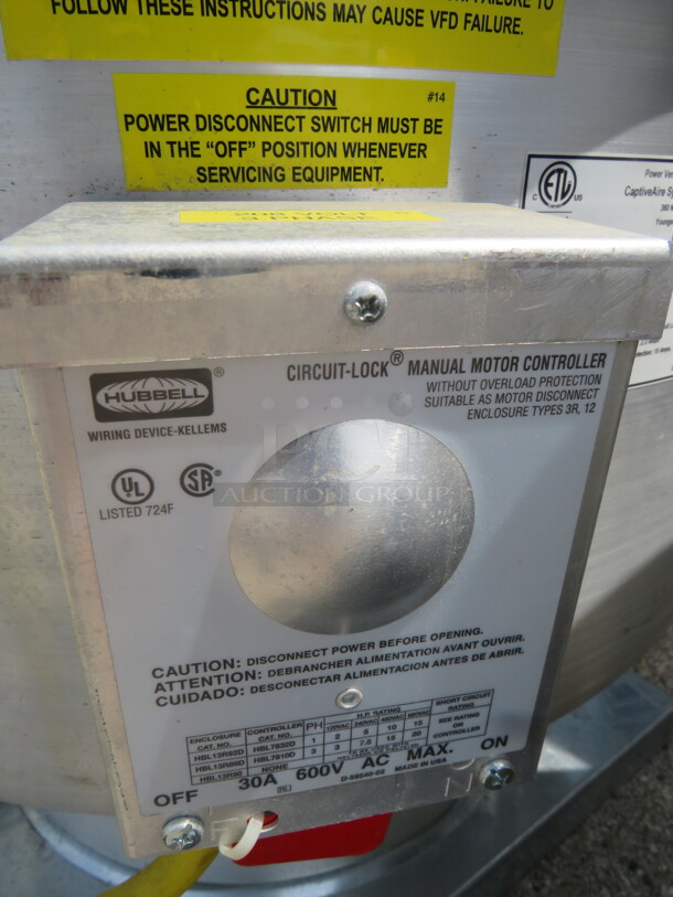 One NEW Captive Aire Ventilator. Model# NCA14HPFA. 208 Volt. 3 Phase. 33X31 - Image 3 of 3