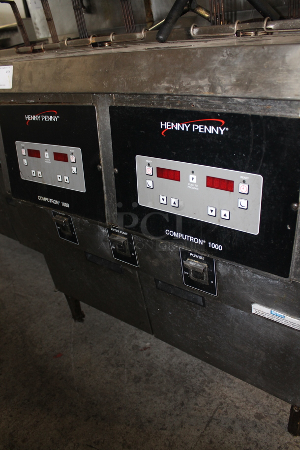 Henny Penny OFG-322 Stainless Steel Commercial Floor Style Propane Gas Powered 2 Bay Deep Fat Fryer w/ 4 Metal Fry Baskets. 170,000 BTU. - Image 2 of 8