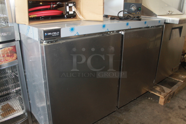 LIKE NEW! 2022 Delfield GUR48P-S Stainless Steel Commercial Front Breathing 2 Door Undercounter Cooler on Commercial Casters. 115 Volts, 1 Phase. Unit Has Only Been Used a Few Times! Tested and Working! - Image 2 of 6