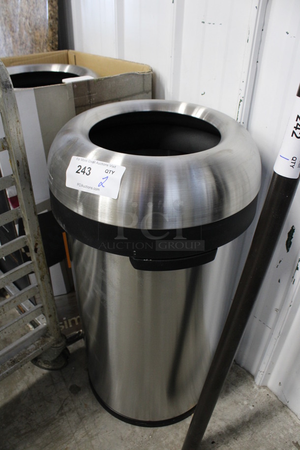 2 Chrome Finish Trash Cans. 16x16x31. 2 Times Your Bid! - Image 1 of 4