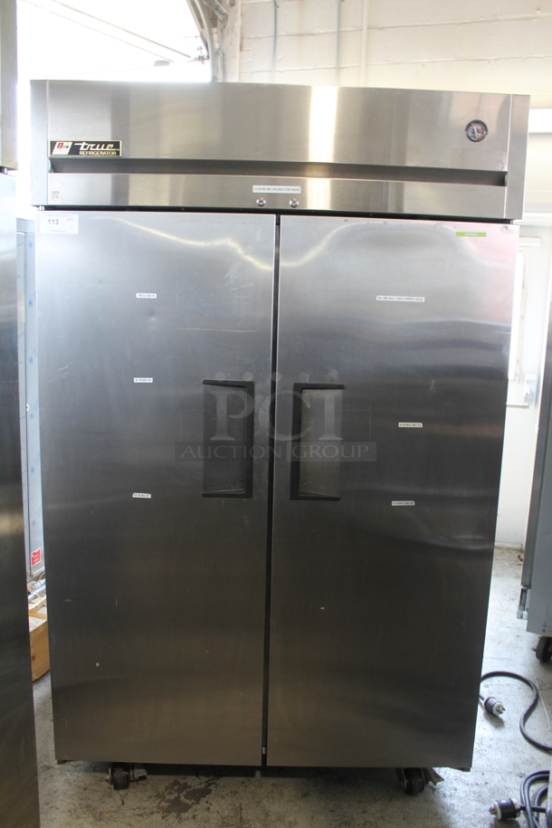 2015 True TG2R-2S Stainless Steel Commercial 2 Door Reach In Cooler w/ Poly Coated Racks on Commercial Casters. Tested and Working! - Image 1 of 7