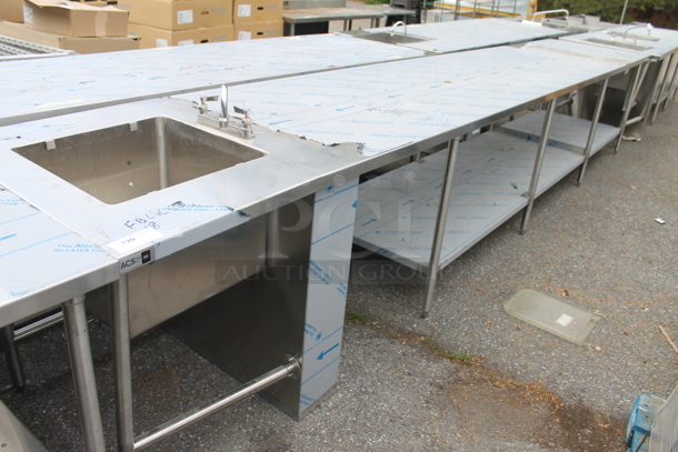 BRAND NEW! Stainless Steel Commercial Table w/ Sink Bay, Faucet, Handles and Under Shelf. Bay 19.5x20