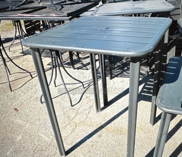 One Brown Aluminum Bar Height Patio Table. 32X32X42