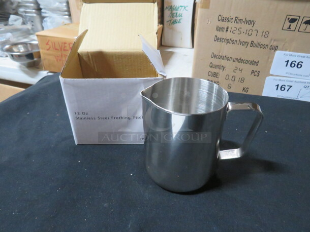 One NEW 12oz Stainless Steel Frothing Pitcher. #FP-12.