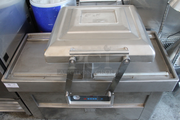 DZ500-2SB Metal Commercial Floor Style Electric Powered Double Chamber Vacuum Sealer Packing Machine on Commercial Casters. 220 Volts.  - Image 1 of 5