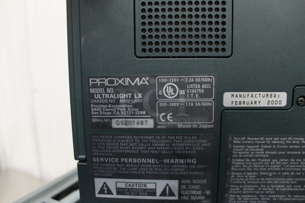 Proxima Ultralight LX Projector. 100-120/200-240 Volts, 1 Phase. - Image 5 of 5