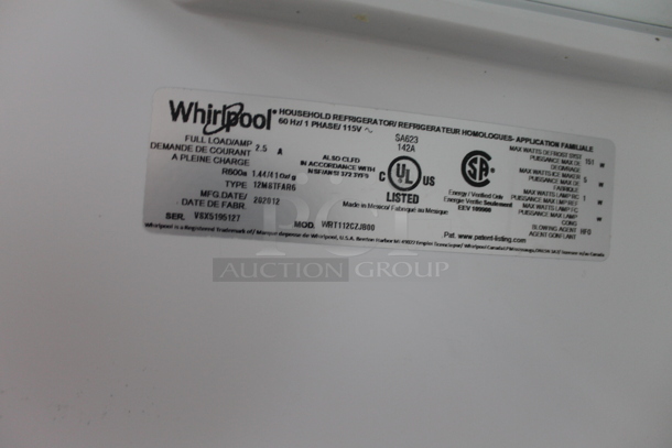 2012 Whirlpool WRT112CZJBOO Household Refrigerator With Top Freezer, Black. 115V, 1 Phase. Tested and Working! - Image 5 of 8