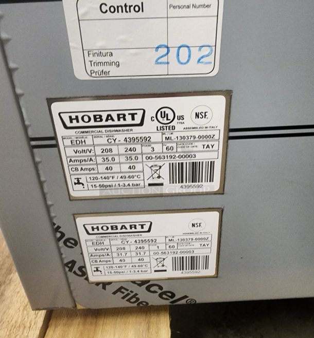 BRAND NEW SCRATCH AND DENT! 2022 Hobart Ecoline EDH-1 Stainless Steel Commercial Straight Pass Through Hi Temp High Temperature Dishwasher w/ Booster Heater. 208-240 Volts, 3 Phase. - Image 11 of 12