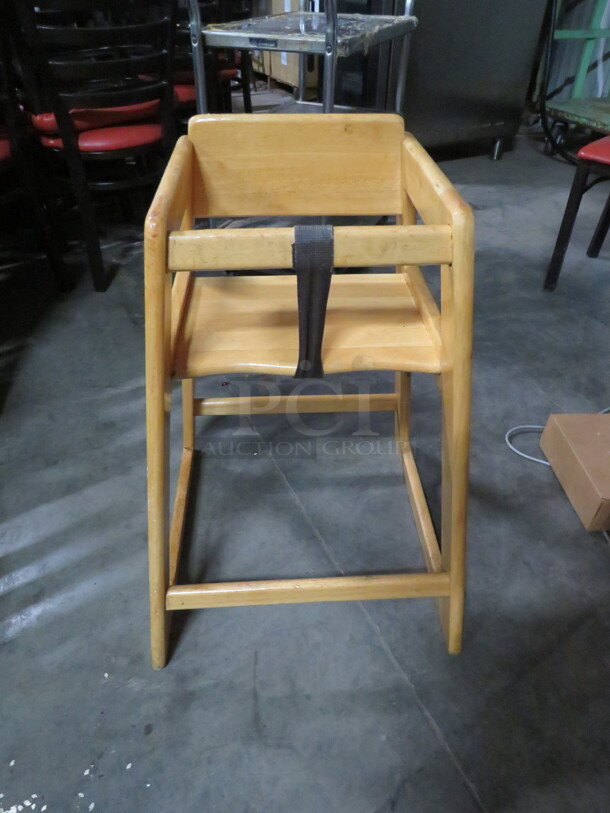 One Wooden High Chair With Safety Straps. - Image 1 of 1