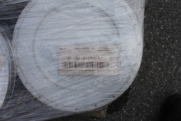 PALLET LOT of Approximately 480 BRAND NEW Plates Including Hammered Glass Cocktail 8", Deco Dot Lunch 9.5"  - Image 5 of 5