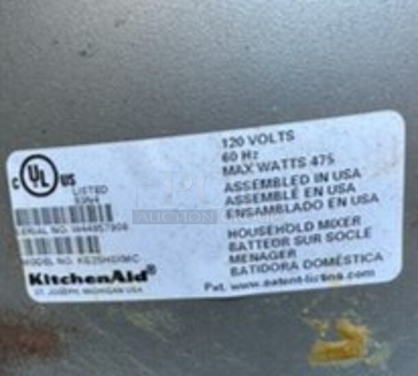 KitchenAid KG25H0XMC Metal Countertop 6 Quart Planetary Dough Mixer. 120 Volts, 1 Phase. Tested and Does Not Power On - Image 5 of 5