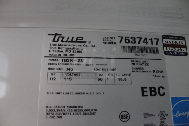 2013 True TG2R-2S Commercial Stainless Steel 2 Solid Door Reach-In Cooler With Plycoated Shelves And Commercial Casters. 115V, 1 Phase. Tested and Working! - Image 7 of 7