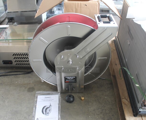 BRAND NEW IN BOX! Regency SSL808153 Open Powder-Coated Stainless Steel Hose Reel with 50' Hose. - Image 1 of 7