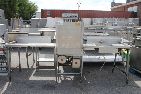 Temp Star Stainless Steel Commercial Straight Pass Through Dishwasher w/ Left Side Clean Side Dishwasher Table and Right Side Dirty Side Dishwasher Table. 208-240 Volts, 1 Phase.