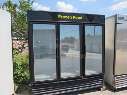 One True 3 Door Glass Display Freezer With 12 Racks. Model# GDM-72F-LD. 115/208-230 Volt. 1 Phase. 78X30X79. 
