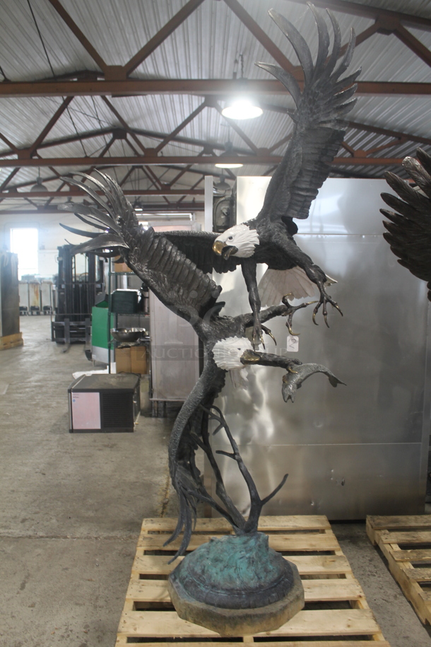 GLORIOUS Cast Bronze Statue of 2 Eagles Fighting Over a Fish. Listing Includes a Picture w/ a 5'8" Tall Human For Size Reference. - Image 1 of 7