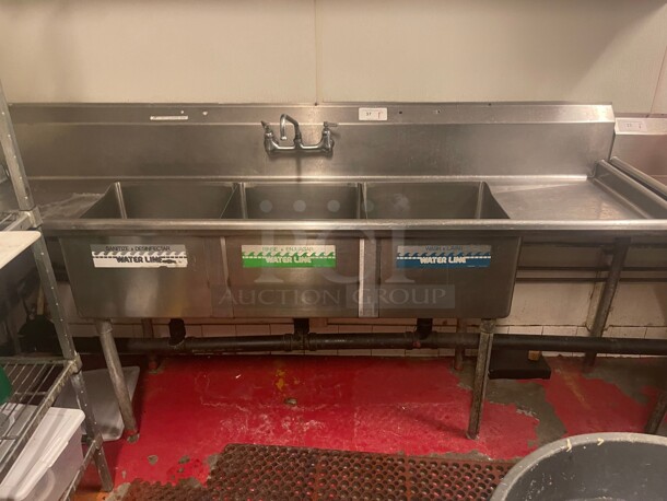 Nice! Commercial Three Compartment Stainless Steel Sink 119x34 Has Three 24x24 Compartments  - Image 5 of 5