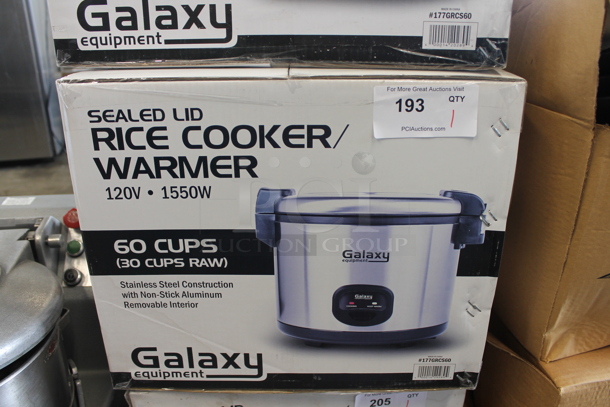 BRAND NEW IN BOX! Galaxy 177GRCS60 Stainless Steel Commercial Countertop Rice Cooker Warmer. 120 Volts, 1 Phase.  - Image 1 of 4