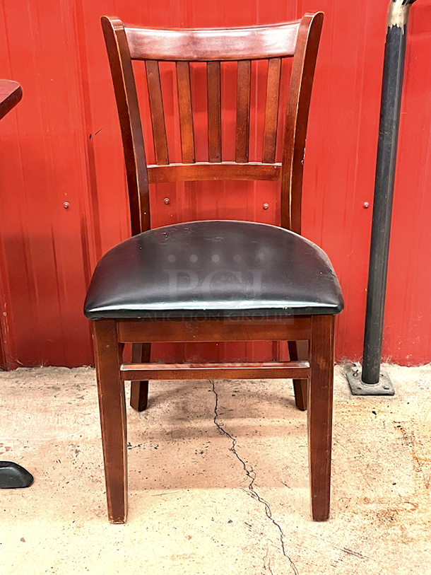 PREMIUM! Vertical Wood Slat Restaurant Chair With High Quality Padded Seating, Mahogany Finish. 17x21x30 3x Your Bid - Image 2 of 6