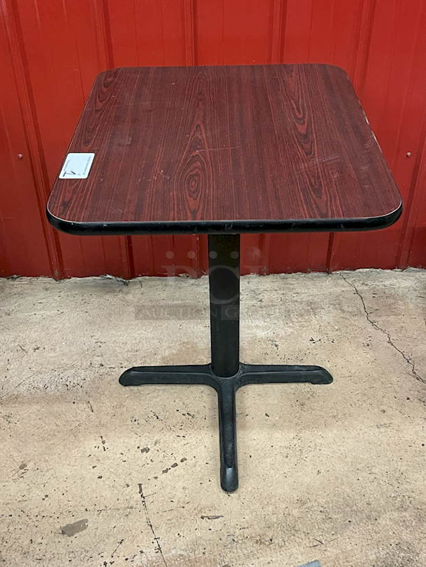 HIGH END! Lancaster Table & Seating Standard Height Table with 36" x 36" Reversible Cherry / Black Table Top and Cross Cast Iron Base Plate - Seats 2 - 4 Chairs.  - Image 4 of 7