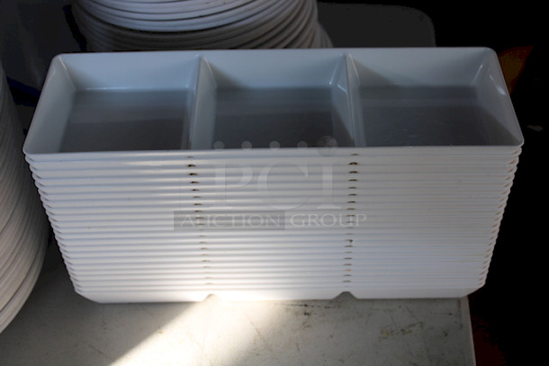 SPLENDIFEROUS! Thunder Group White Melamine Rectangular 3 Section Compartment Trays. 15"x6"x1-3/8". 23x Your Bid. Items In This Lot Are LIKE NEW Condition!   - Image 4 of 6