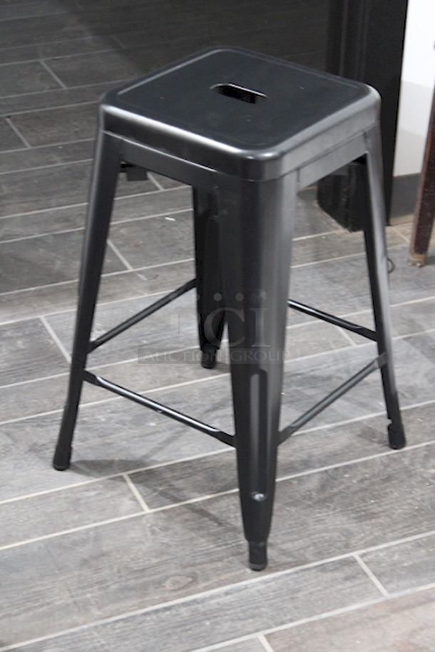 OUTSTANINDG,!  Set of (6) FDW TBS-424-Black Stackable Metal Frame Bar Stools. 16x16x24 6x Your Bid - Image 2 of 3