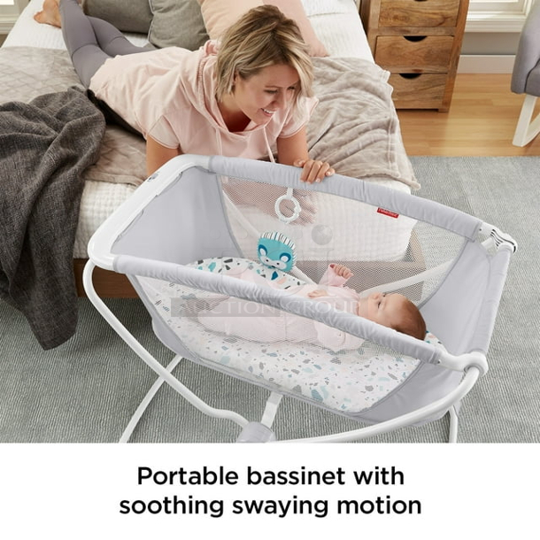 AMAZING! Fisher-Price GNW36-9993 Rock with Me Bassinet. Color: Ocean Sands 33.07 x 22.44 x 24.40 Inches - Image 3 of 9