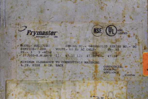 AMAZING! Frymaster RE1175C, 50lbs Vat On Commercial Casters. 208v/3ph/60hz 3 Wire.
155⁄8 in. W x 31 in. D x 453⁄8 in. H
In Working Order. Needs Cord. - Image 2 of 9