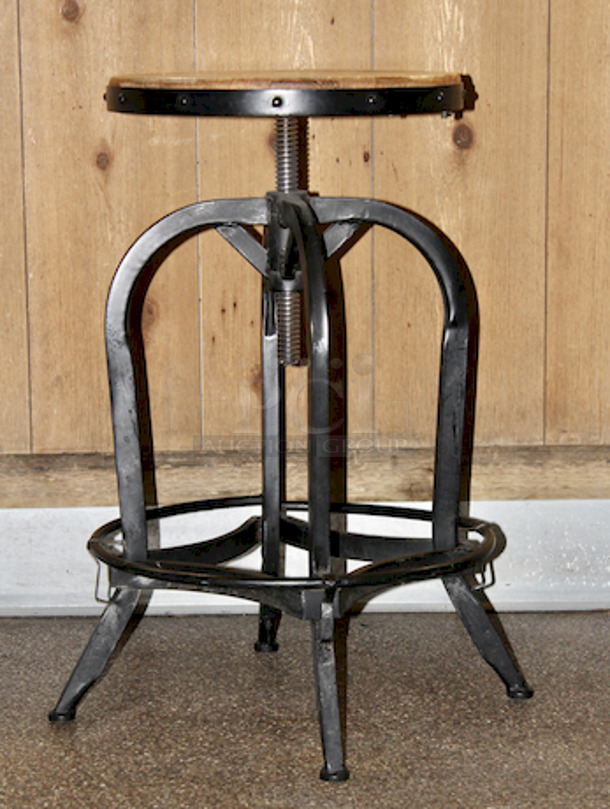 BEAUTIFUL! Industrial Style Barstool Without Back On Swivel Base, Adjustable Height, In Great Condition. 
18-1/4x42

 - Image 2 of 2