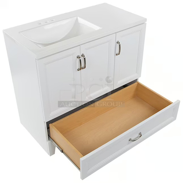 Style Selections 36-in White Undermount Single Sink Bathroom Vanity with White Cultured Marble Top (Mirror Included) - Image 6 of 10