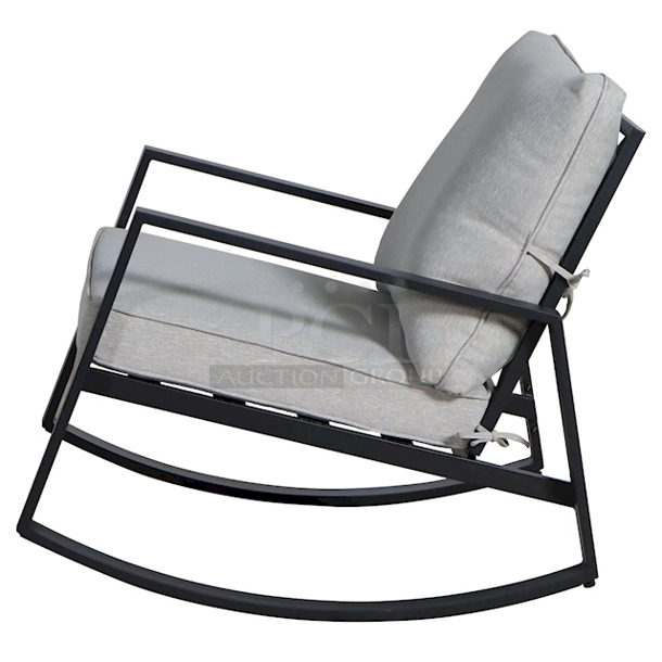 AWESOME! Mainstay Asher Springs 2-Piece Outdoor Rocker Set- Black Frame & Gray Cushions - Image 4 of 9