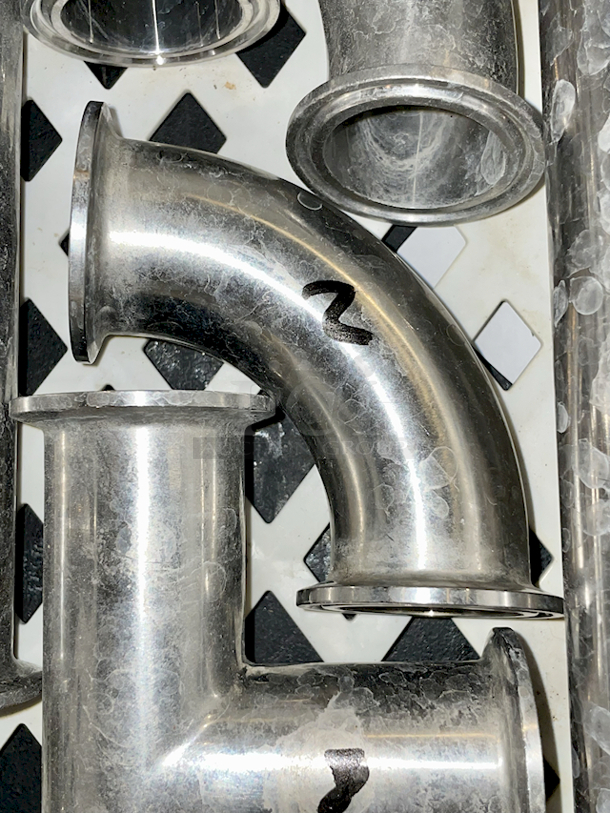 SWEET LOT OF Tri-Clamp Fittings: 8 – T Fittings, 2 – 90* Fittings, (1) Elbow, (1) Long Straight Fitting, 1 – Straight Pipe With 90 & Hex Nuts. 13x Your Bid - Image 3 of 6