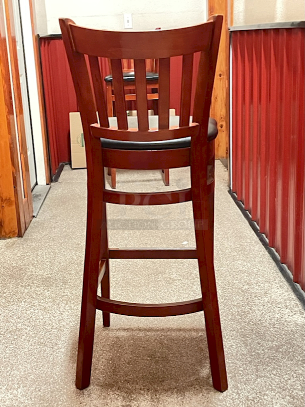 BEAUTIFUL! Solid Wood Bar Height Chairs With Padded Seat & Foot Rest. 3x Your Bid - Image 3 of 7