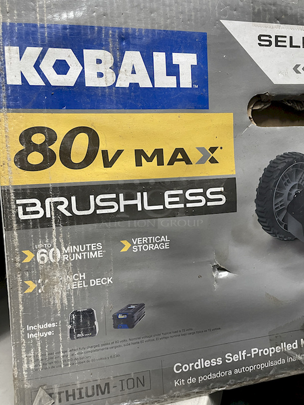 NEW/NEVER USED!! Kobalt 80v Max Brushless Cordless Self-Propelled Mower Kit. Kit Includes: Mower, Charger & 80volt 6 Ah Lithium Ion Battery.  - Image 2 of 4