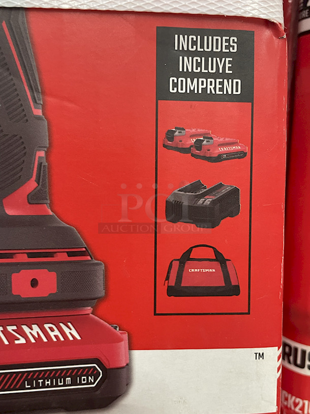 SWEET DEAL!! [5] Craftsman СМСК210C2 V20 Lithium Ion Brushless 2 Tool Combo Kit. Kit Includes: (1) Drill/Driver (1) Impact Driver W/ 1500 in-lbs Max Torque, (2) Batteries, (1) Charger, (1) Carry Case. 5x Your Bid - Image 3 of 3