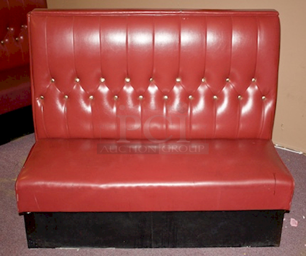 BEAUTIFUL! Ruby Red Single Button Tufted Booth Seating, Fully Upholstered, Heavy Duty Hardwood Frame and Removable Seat- 46x23x42 - Image 1 of 2