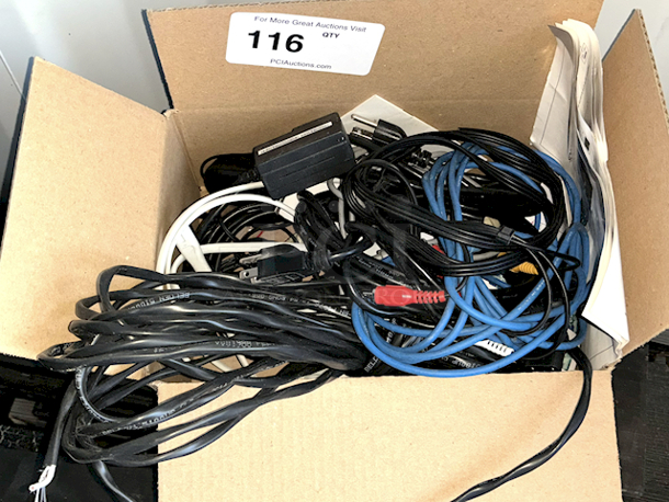 Box Of Audio, Visual & Power Cords.  - Image 1 of 1
